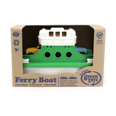 Green &amp; White Ferry Boat with Cars