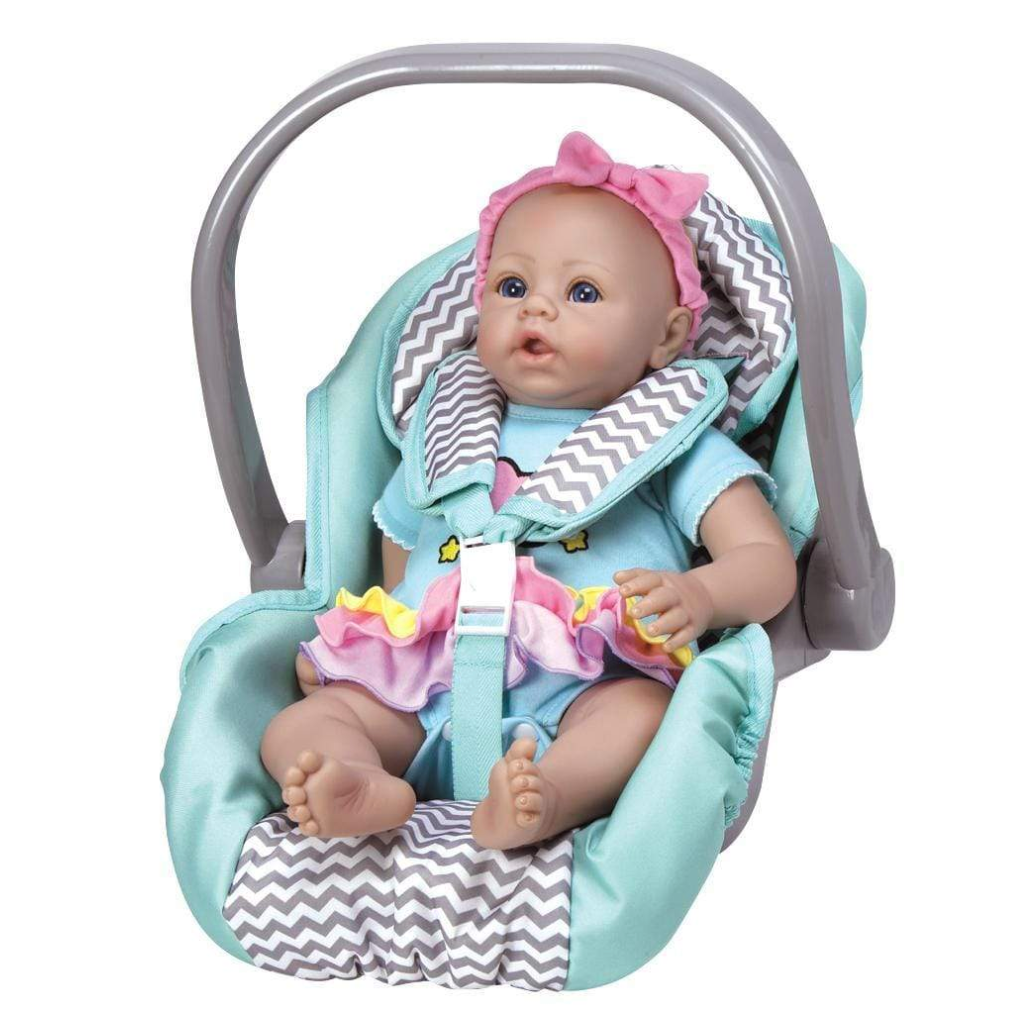 Adora Zig Zag Rainbow Doll Car Seat Carrier with a doll inside