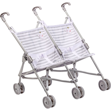 Berenguer Boutique Twin Baby Doll Stroller: Elephant Theme Grey