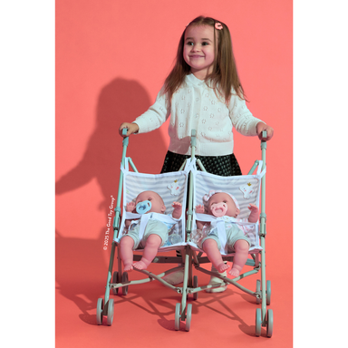 Berenguer Boutique Twin Baby Doll Stroller: Elephant Theme Grey