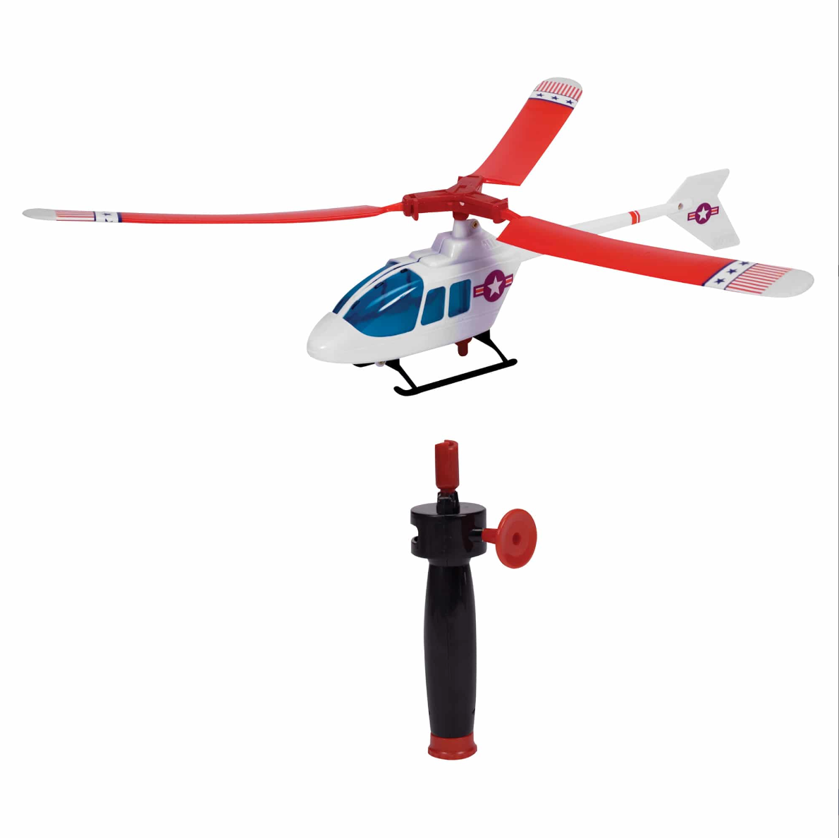 Picture of Zoom Copter out of packaging. Helicopter and launching handle shown.