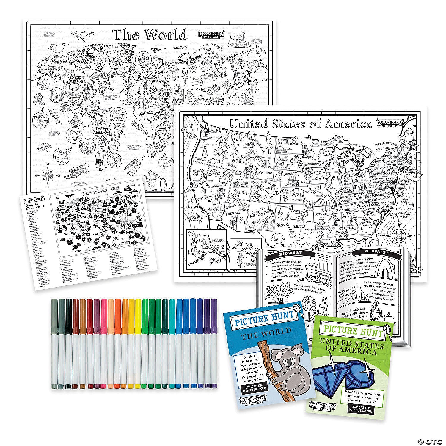 Color &amp; Find Map Poster: USA and the World