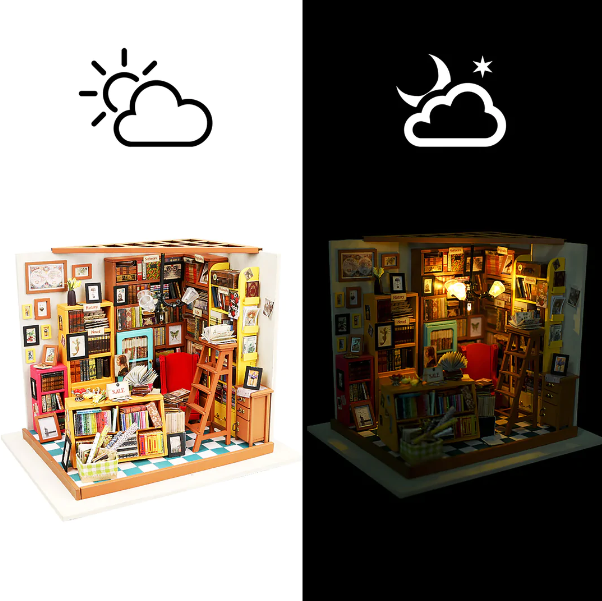 DIY Miniature Dollhouse Kit: Sam's Study Library